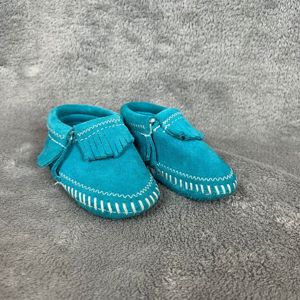 Minnetonka Infant Riley Booties Turquoise Suede Leather Fringe Size 0